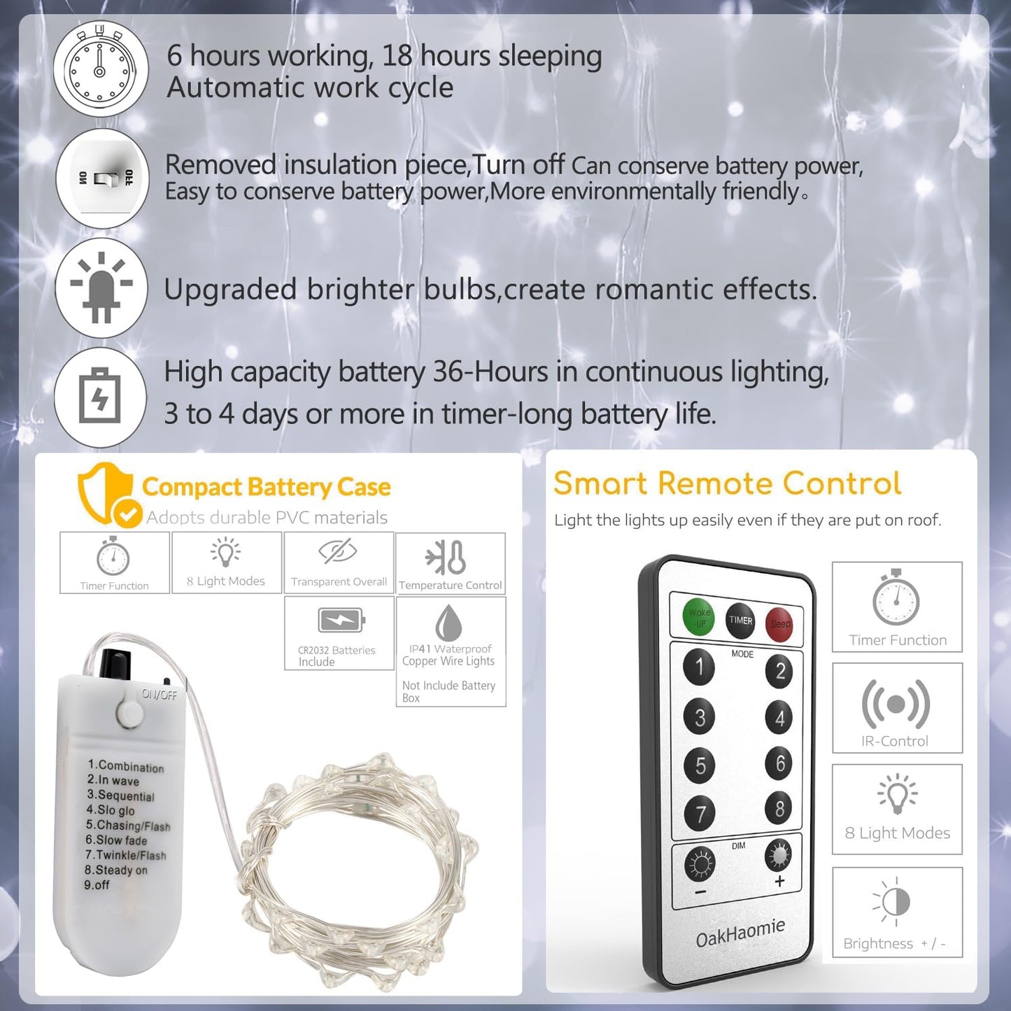 6 Pack Mini Fairy Lights, Battery Operated String Lights with Timer, 20LED Cool White Waterproof Twinkle Lights