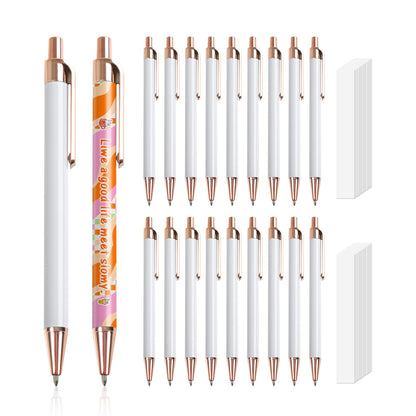 PYD Life 20 Pack Sublimation Pens Blanks White Aluminum Ballpoint Pens with Rose Gold Clip and Come with 25 Pieces Shrink Wrap Films,DIY Personalized Pen for Office School Stationery Supplies