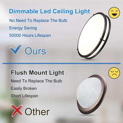 DLLT Flush Mount LED Ceiling Light: 16 Inch 5CCT (3000K-6000K) & Dimmable Ceiling Light Fixtures for Bedroom Hallway - 36W Modern Black Super Bright Kitchen Lighting Fixtures Ceiling