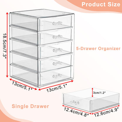 BTSKY Clear Acrylic Storage Organizer with Drawers, 5-Layer Desktop Organizer for Office Essentials, Multi-Purpose Stackable Container for Bathroom Vanity, Desk Makeup Jewelry Container Storage Box