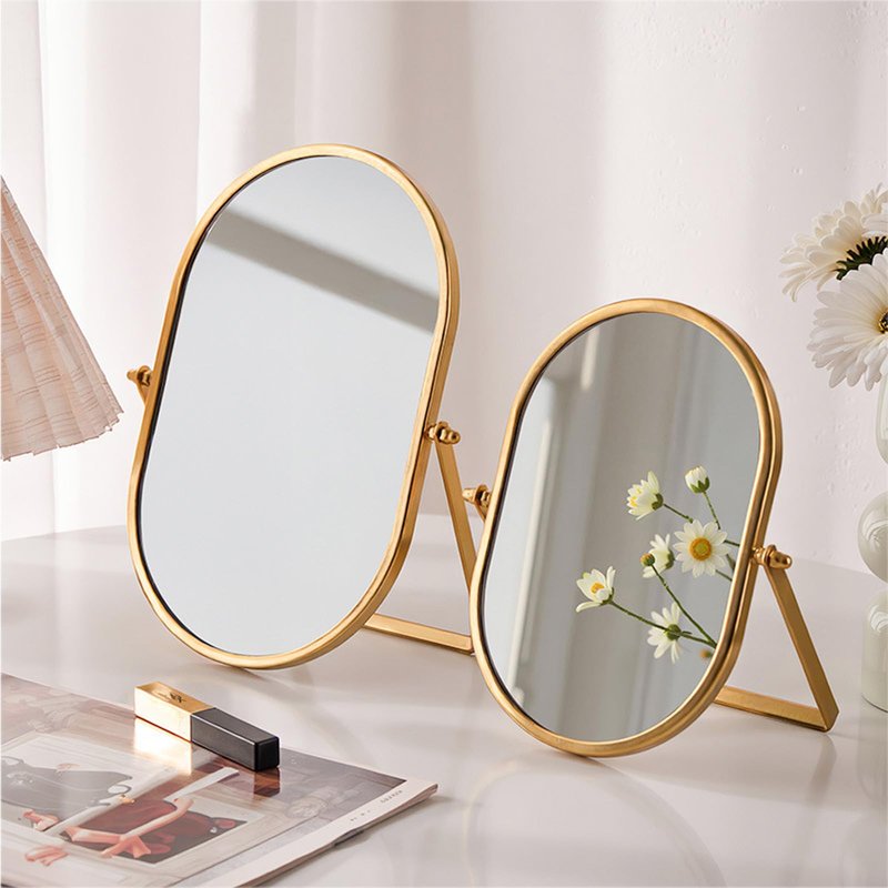 Numjeg Tabletop Mirrors Makeup Mirror Portable Vanity with Metal Frame Desk Table Mirror with 180°Adjust Dressing Room Rotate Good for Bedroom Bathroom