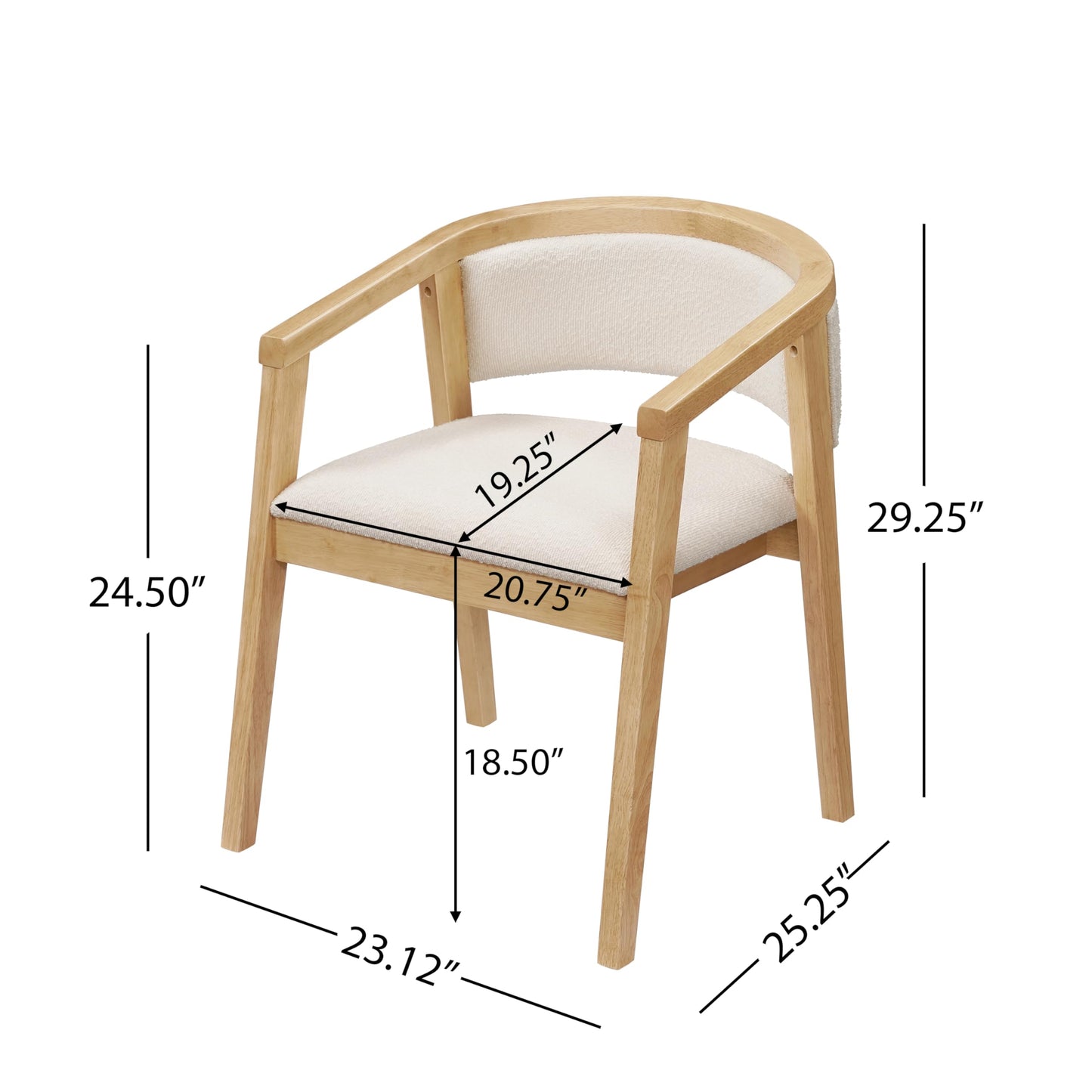 Christopher Knight Home Yunara Comfy Boucle Upholstered Dining Chairs Set of 2, Wooden Kitchen Chair with Curved Open Backrest, Mid Century Modern Living Room Chairs Set of 2, Beige + Oak