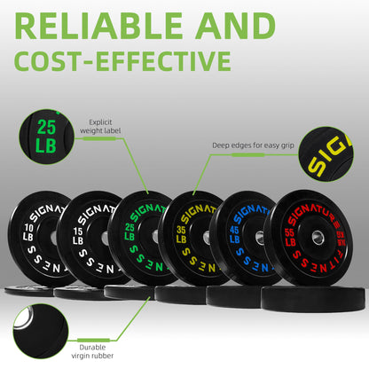 Fitvids 2" Olympic Bumper Weight Plates Set for Barbell – 370LB Set (10/15/25/35/45/55 Pair) – Colored