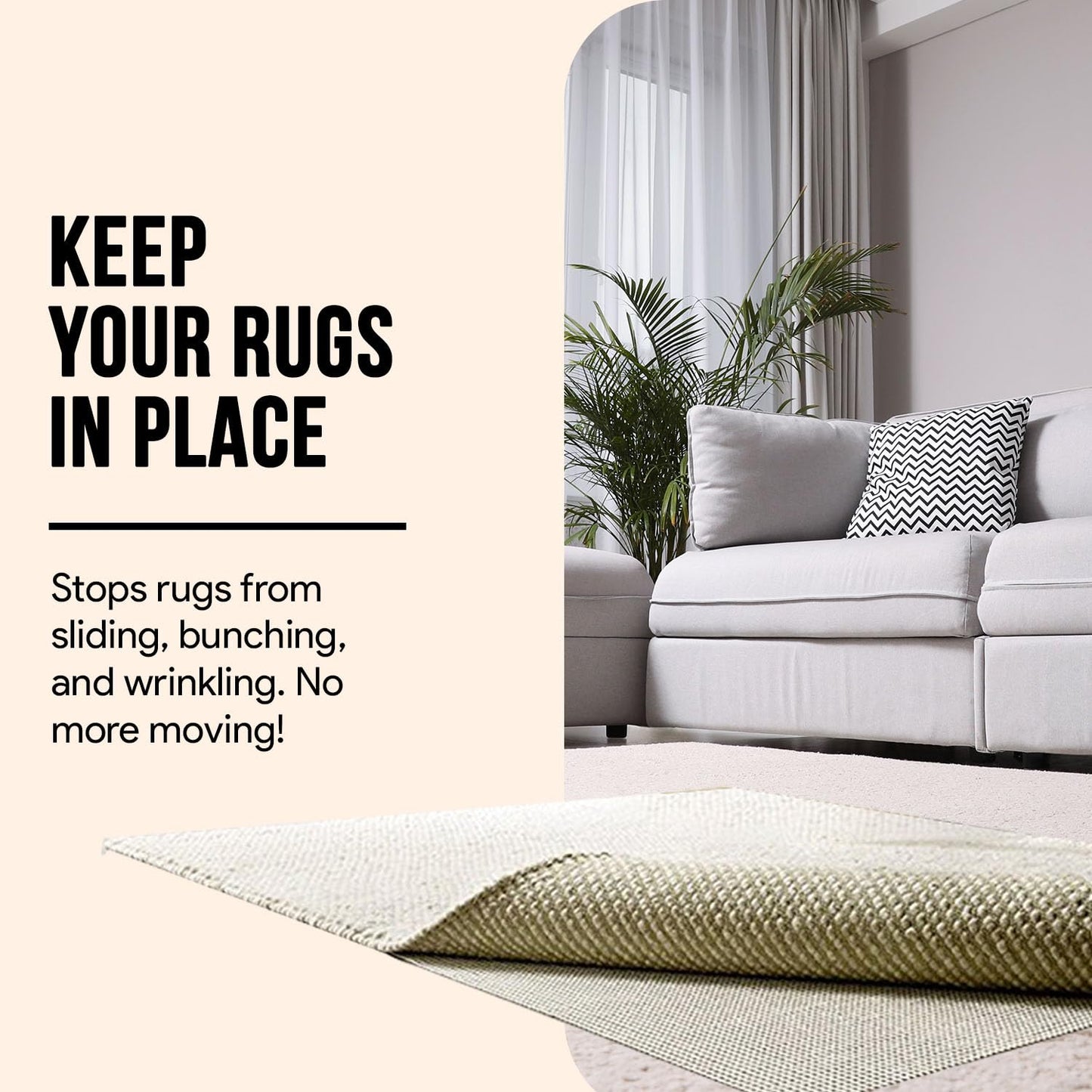 Non Slip Area Rug Gripper 3x5 Feet, Rug Gripper for Hardwood Floors, Laminate, Vinyl, Stone & Tile, Anti Slip Area Rug Pad for Under Rugs