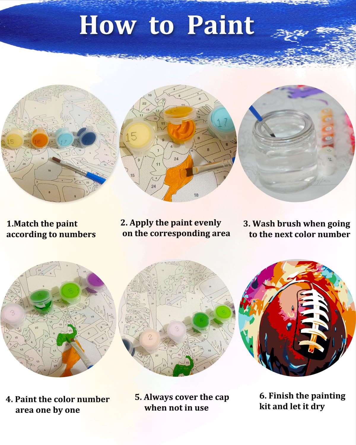 Blissroot Framed Paint by Numbers Kit for Adults Beginner &Kids Ages 8-12, 12x12inch American Football Paint by Numbers with Frame,Large Sports Paint by Number Framed Canvas (Without Easel)