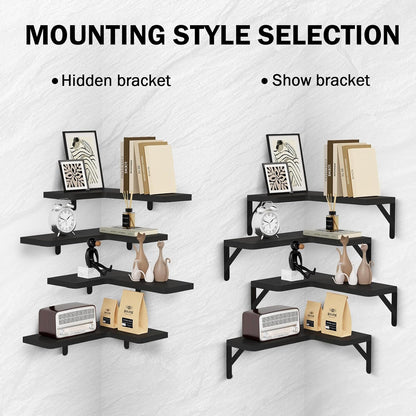 Set 4, Muzilife Corner Floating Shelves Wooden Floating Shelve of Wall Mounted for Storage, L-Shaped Shelves for Wall