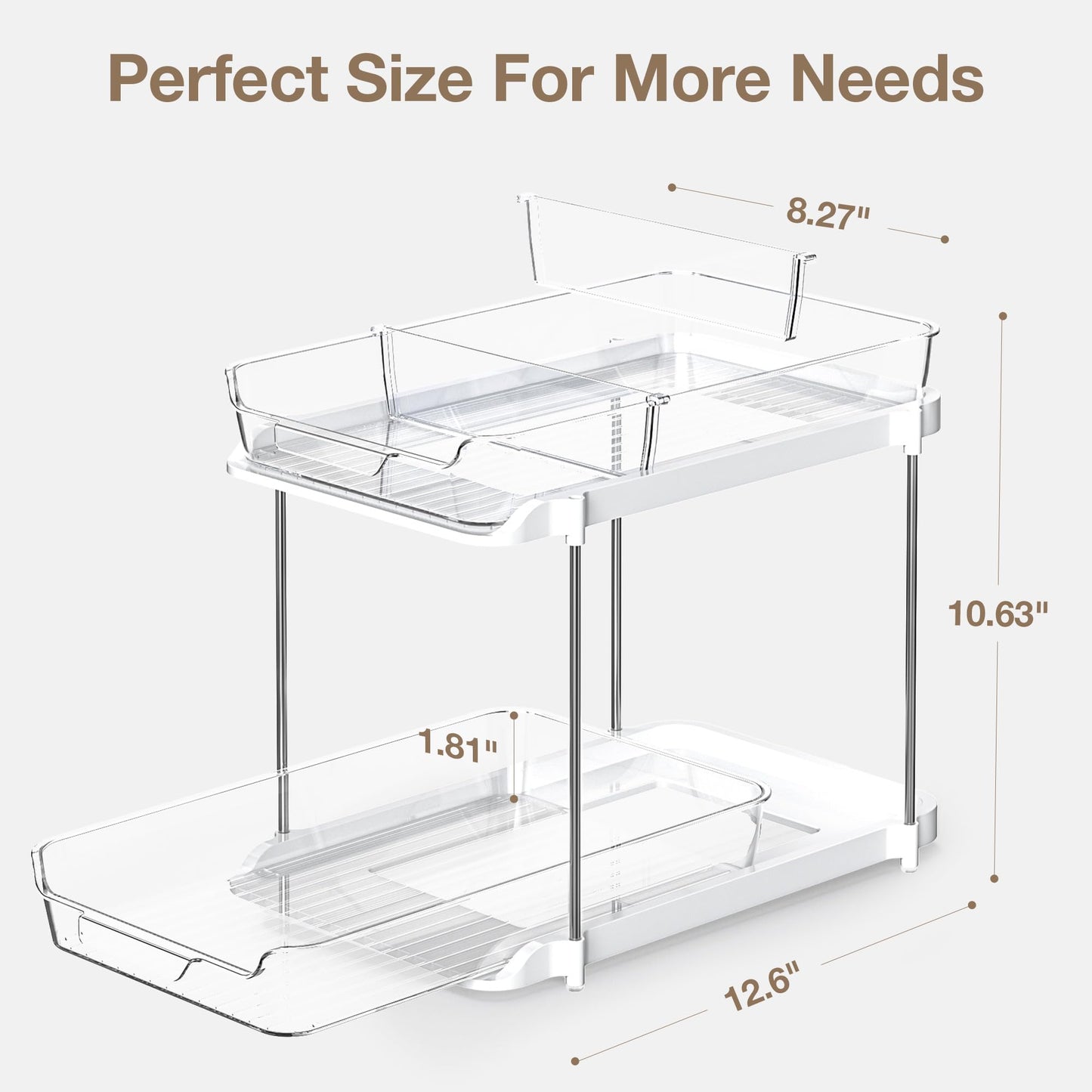 Delamu 2-Tier Multi-Purpose Bathroom Under Sink Organizers and Storage, Stackable Kitchen Pantry Organization, Pull Out Medicine Cabinet Organizer with Movable Dividers, White, 2 Pack