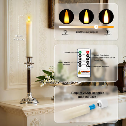 Meigic 7 Inches Flameless Taper Candles with Remote Timer, Real Wax Ivory Short Led Candlesticks, 3D Wick Light Battery Operated Candlesticks for Christmas Home Wedding Table Decor, 12 Pcs