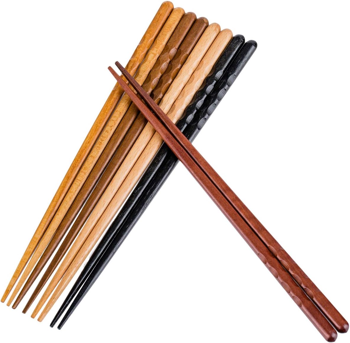 Heim Concept 5-Pairs Natural Wood Chopsticks Set, Reusable Bamboo Chinese Korean Japanese Chop Stick
