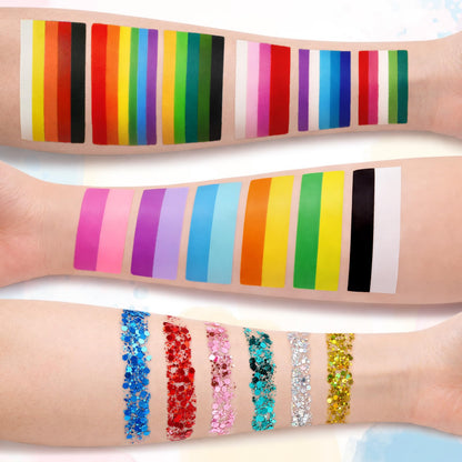 Face Painting Kit - 42 Colors Professional Face Paint Makeup Kit, Non-Toxic Water Activated Body Palette with Brushes, Stencils, Glitter, Gem, Sponge for Halloween, Arty Makeup & Cosplay Party