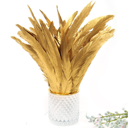 THARAHT 50PCS Rooster Coque Tail Feathers Bulk Natural 12-14Inch 30-35cm for Crafting Wedding Gras Masquerade Party Performances DIY Decoration Rooster Tail Feather,Gold