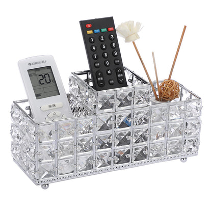 Hipiwe Crystal Remote Control Holder Bling Makeup Brush Holder Organizer Desktop Cosmetics Brushes Storage Cup Pen Pencil Storage Pot Cup for Dresser Bathroom Office, 3 Slot