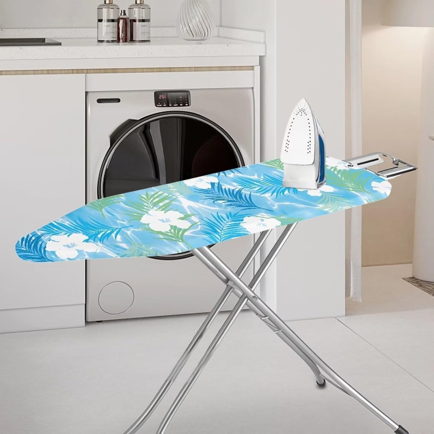 Flashideas Floral Print Ironing Board Cover and Pad - 15x54 Inch Standard Cover with Elastic Edge, Scorch Resistant