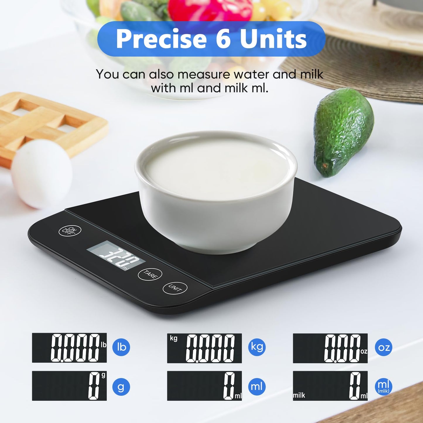 Digital Kitchen Scale, 22lb Capacity, Tempered Glass, Easy Tare Function, Large LCD Display, Perfect for Cooking, Baking and Meal Prep