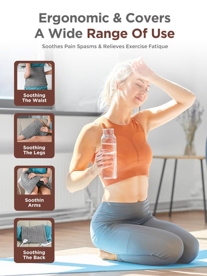 Heating Pad for Back & Cramps Relief,Electric Heat Pad Fast Heat,6 Level Heat Setting,3 Level Timming,Auto Shut Off, Machine Washable,Suitable for Back,Neck,Abdomen Pain Relief (Dark Grey, 17''×33'')