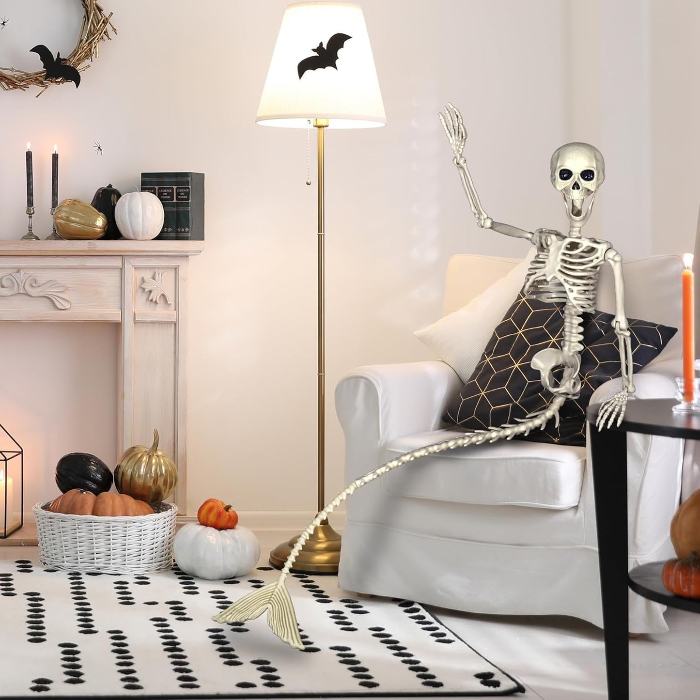 BEABOO 1 Pack 52 Inches Mermaid Halloween Skeleton Pose-N-Stay Posable Movable Joints Hanging for Halloween Decoration Decor Spooky Scene Party Favors