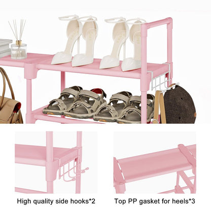 WOWLIVE 9 Tiers Shoe Rack Shoe Storage Shoe Organizer 50-55 Pairs Shoe Tower Unit Shelf Durable Metal Pipes with Plastic Connectors Stackable Cabinet Pink