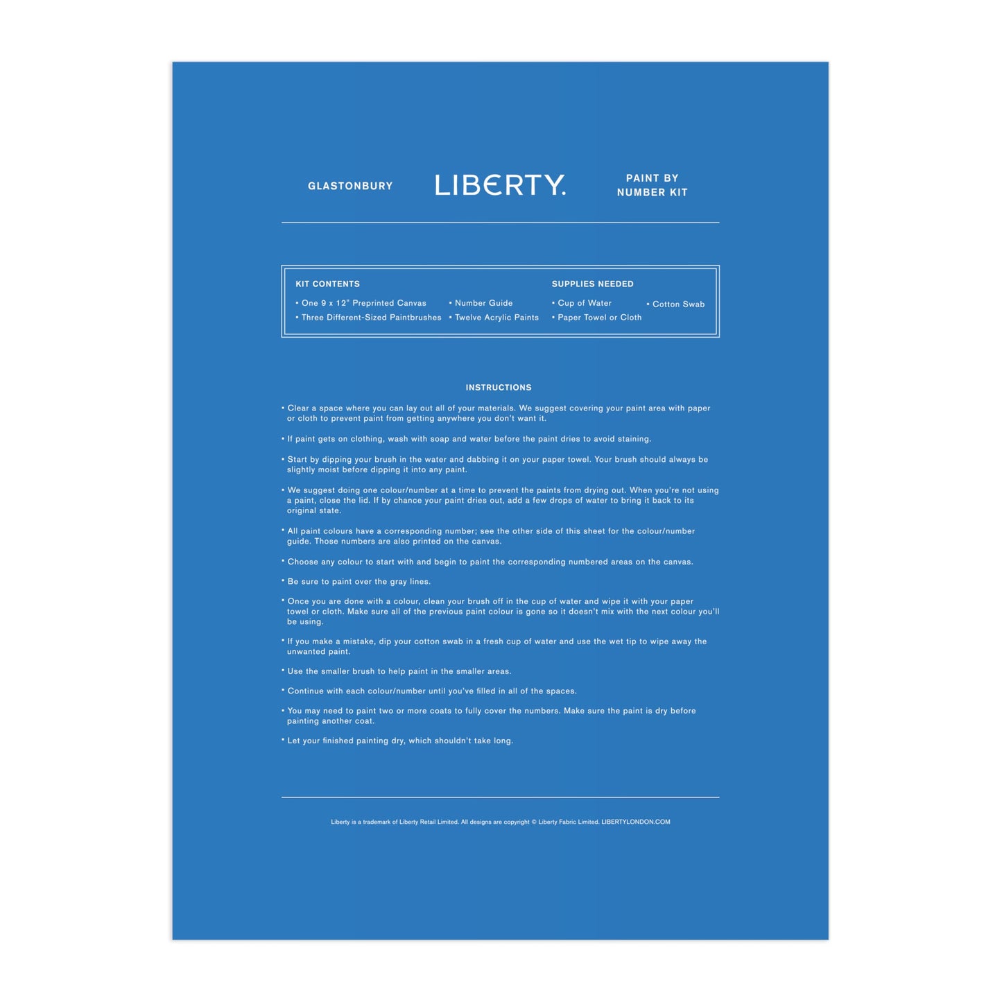 Galison Liberty Glastonbury – DIY 9 x 12 Paint by Number Kit with Iconic Liberty Print Art for Beginners and Experts Includes Paint and Brushes