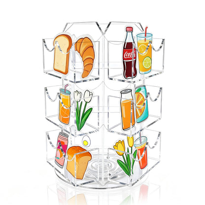 Girouetes Spinning Sticker Display Stand for Vendors, Acrylic Clear 360° Rotating Sticker Card Holder for Retail, No Assembly Required 3 Tier 9 Pockets Business Card Organizer Rack for Tabletop Office Home Desk