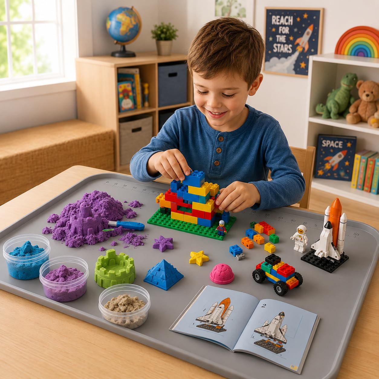 Silicone Art Mat for Crafts, 24" x 16" Silicone Craft Mat with Raised Sides to Stay Tidy, Play Sand, Painting, Slime, Legos, Resin & Jewelry-Making, DIY Crafts Mat (Grey)