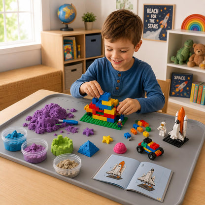 Silicone Art Mat for Crafts, 24" x 16" Silicone Craft Mat with Raised Sides to Stay Tidy, Play Sand, Painting, Slime, Legos, Resin & Jewelry-Making, DIY Crafts Mat (Grey)