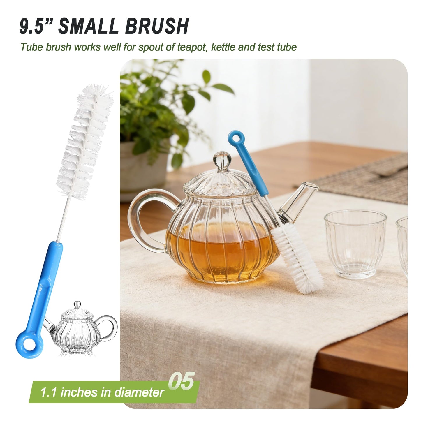 9Pcs Bottle Cleaning Brush Set with Long Handle, Nylon Tube Brush Cup Cleaner, Straw Brushes for Washing Narrow Neck Water Bottle Pipes Kettle Spout Cleaning