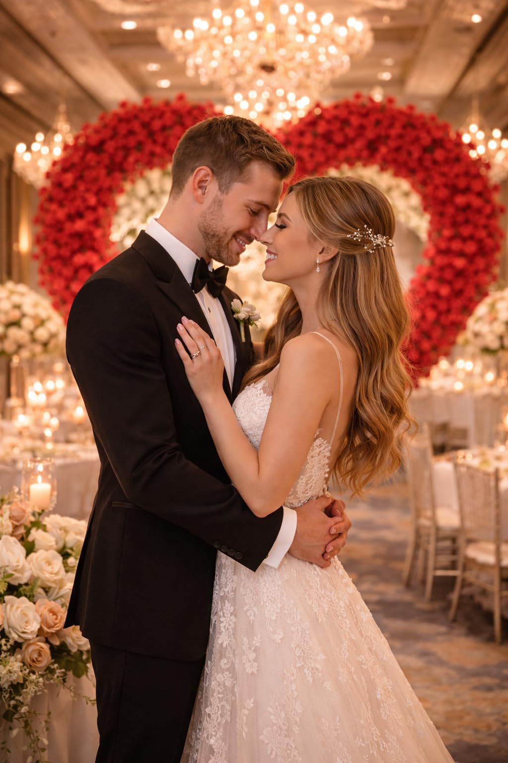 Red Artificial Floral Heart-Shaped Rose Arch Backdrop, Suitable for proposals, Anniversaries, Parties and Event Decorations (Stand not Included).