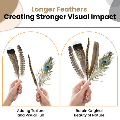 MARRTEUM 5 Style 10-12 Inch Natural Feathers, 20 Pcs Large Assorted Mixed Spotted Pheasant Peacock Turkey Feathers Decorative Bulk for DIY Crafts, Vase, Hat, Clothing, Wedding, Home, Party Decoration