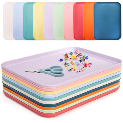 Lyellfe 10 Pack Plastic Art Trays, Stackable Activity Crafts Organizer Tray, 12 x 8.6 Inch Fast Food Cafeteria Serving Platter for DIY Projects, Painting, Beads