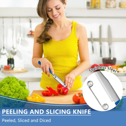 Quick Slicing Knife, New 3 in 1 Multifunctional Fruit Peeling Knife with Removable Spring, Kitchen Household Sharp Stainless Steel Fruit and Vegetable Fruit Slicing Knife (2pcs)