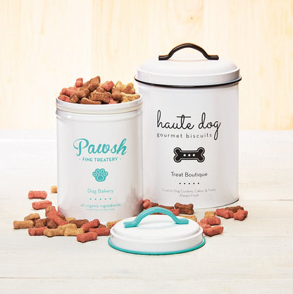 Amici Pet, , Pawsh Mint Fine Treatery Metal Storage Canister, Food Safe, Push Top Lid, 44 Ounces