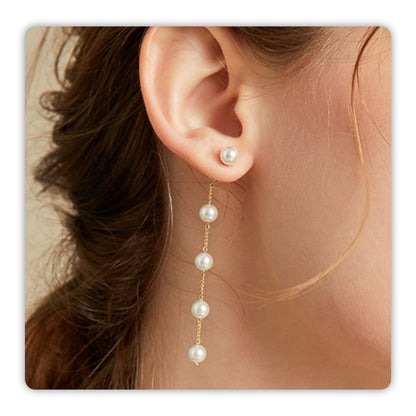 Trinckle Pearl Earrings for Women, 14k Gold Pearl Drop Earrings Statement Boho Earings, 5mm White Gold Dangle Accessories for Bride Wedding, Guest Formal Jewelry Bridal Gifts for Summer Prom Birthday