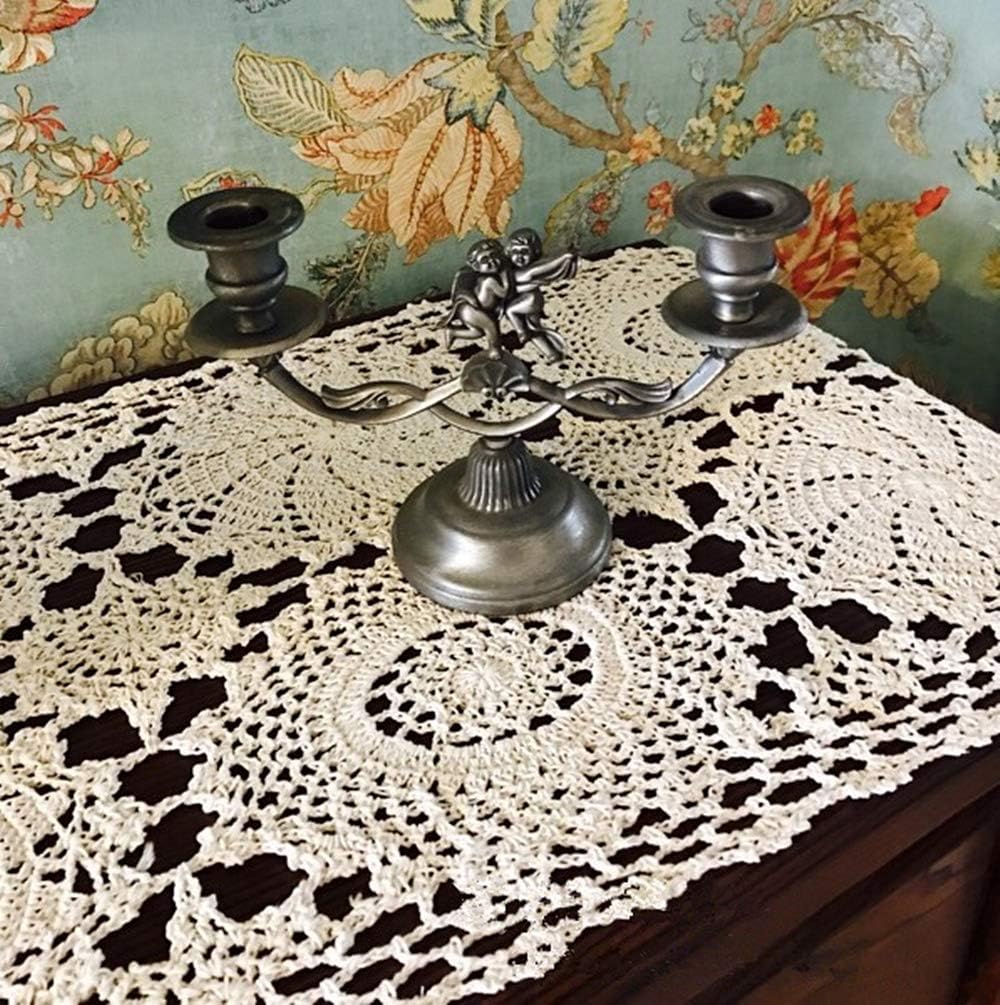 15"X70" USTIDE Rustic Floral Table Runner Hand Crochet Table Doily Beige Cotton Lace Table Decoration for Coffee Table
