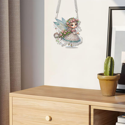 JZHYOAN Butterfly Fairy Diamond Painting Pendant Window Hanging Ornament Kit Diamond Art Tool Kit Crystal Art Elf Mosaic Making Kits Home Decor Pendant Cross Stitch Ornament Gem Arts Wind Chimes