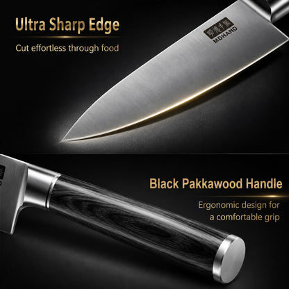 MDHAND Kitchen Knife Set, 7 Pieces Ultra Sharp Japanese Knife Set, High Carbon Stainless Steel Professional Chef Knives Set with Black Pakkawood Handle for Home Cooking, Dishwasher Safe