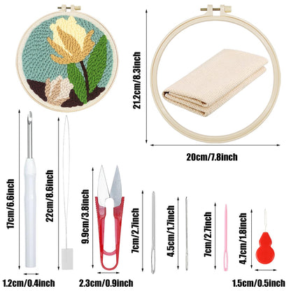 Woohome Punch Needle Kit Included Plastic Hoops, Punch Needle Cloth, Color Yarn and Punch Needle Tools for Adults, Beginners (Red, Pink and Yellow Flowers)