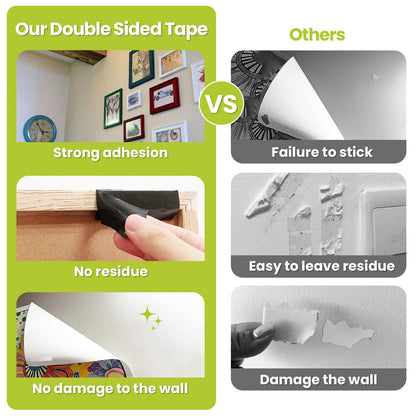 Double Sided Tape Heavy Duty, Damage Free Mounting Tape No Residue, Removable Foam Tape Strips, Picture Hanging Adhesive Strips Waterproof for Walls Home Office Decor Crafts Carpet Poster,0.39"×16.5Ft