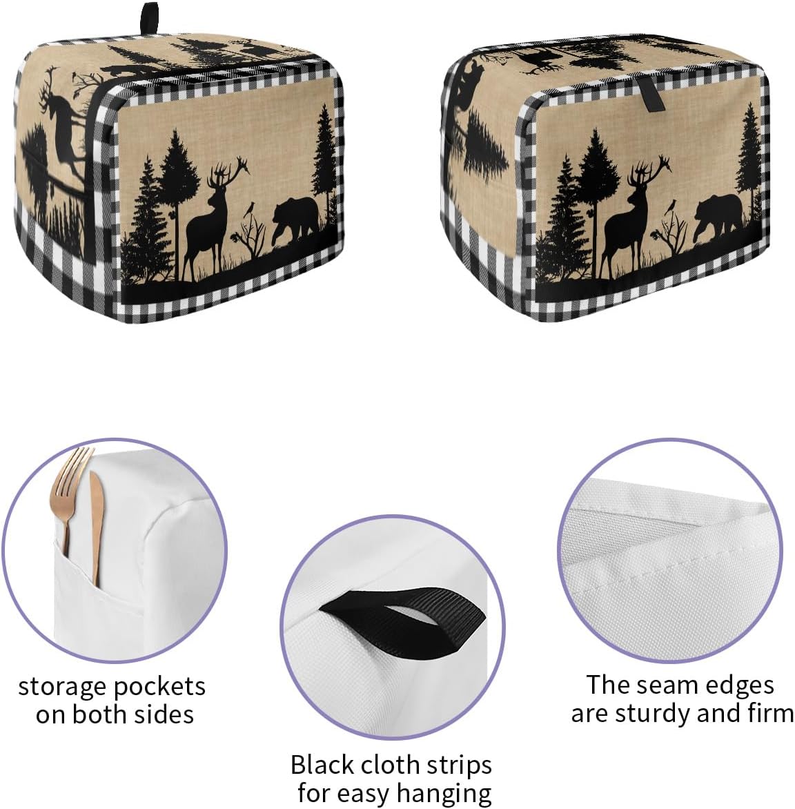 Toaster Cover 2 Slice, Christmas Animal Moose Elk Xmas Tree, Dust-Proof Cover with Pockets for Kitchen Appliance
