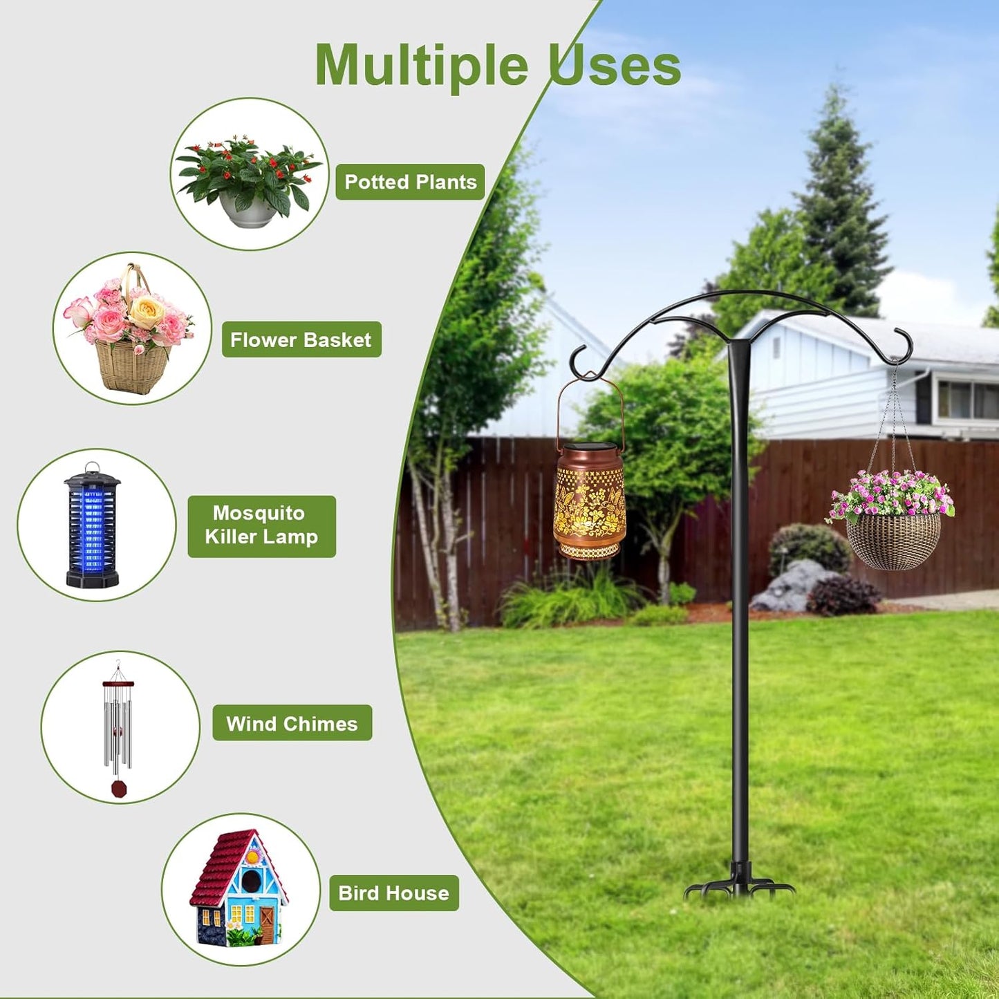 MuliVid 70 Inch 5 Hummingbird (1 Pack) Shepherds Hooks for Outdoor,Heavy Duty Shepherds Hooks for Outdoor with Prong