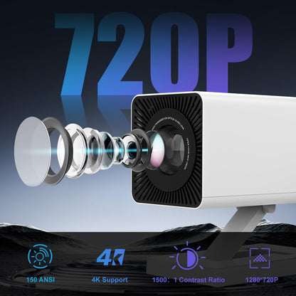 Mini Projector, 4K Portable Video Projector with WiFi6 & Bluetooth 5.4, 150 ANSI Lumen, Automatic Vertical Correction, 130'' Screen Home Cinema Smart Projector for Phone, PC, HDMI USB, Laptop