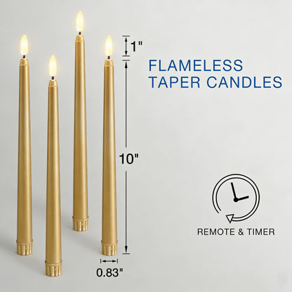 Ni-JASW Gold Flameless Taper Candles with Remote, Flickering LED Candlesticks Battery Operated Home Candle Decor Set of 12