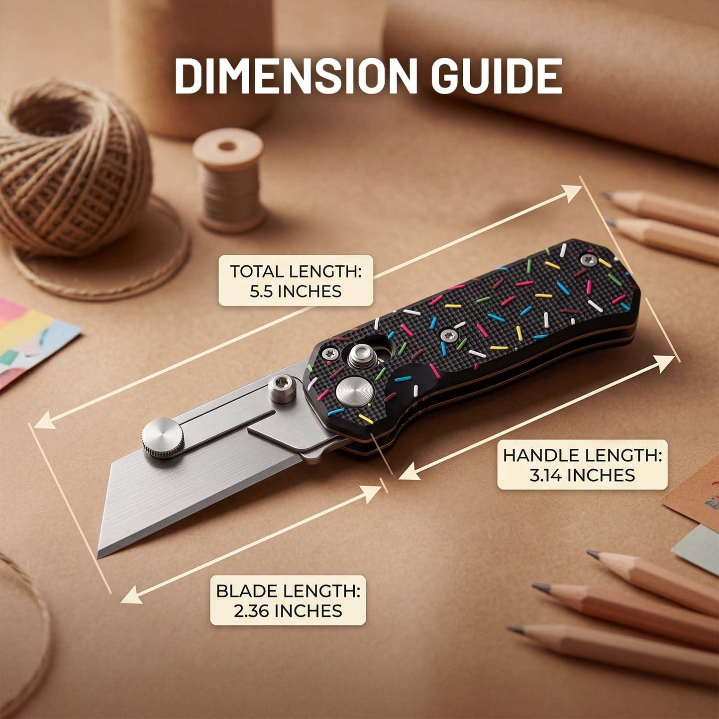 Folding Utility Knife for Women Men,Quick Change Box Cutter with 10Pcs SK5 Replaceable Blades,EDC Razor Knife for Cartons,Cardboard,Boxes,Christmas Stocking Stuffers Gifts for Men Husband(donut black)