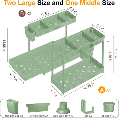 Sevenblue Multi-Purpose Under Sink Organizers - L-Shaped Pull-Out Cabinet Storage (Green, 14.85 Inch)