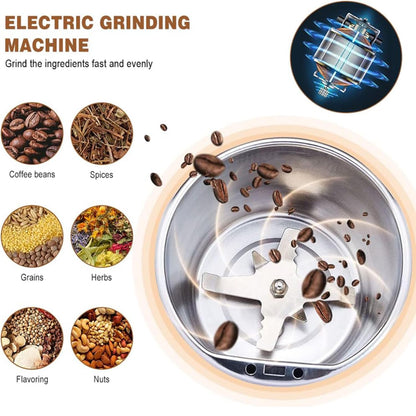 Household Small Powder Grinding Machine, Grain mills, Herb Grinder, Spice Grinder, Electric Coffee Grinder, Multifunctional Grinding Machine with 304 Stainless Steel Blade (White)