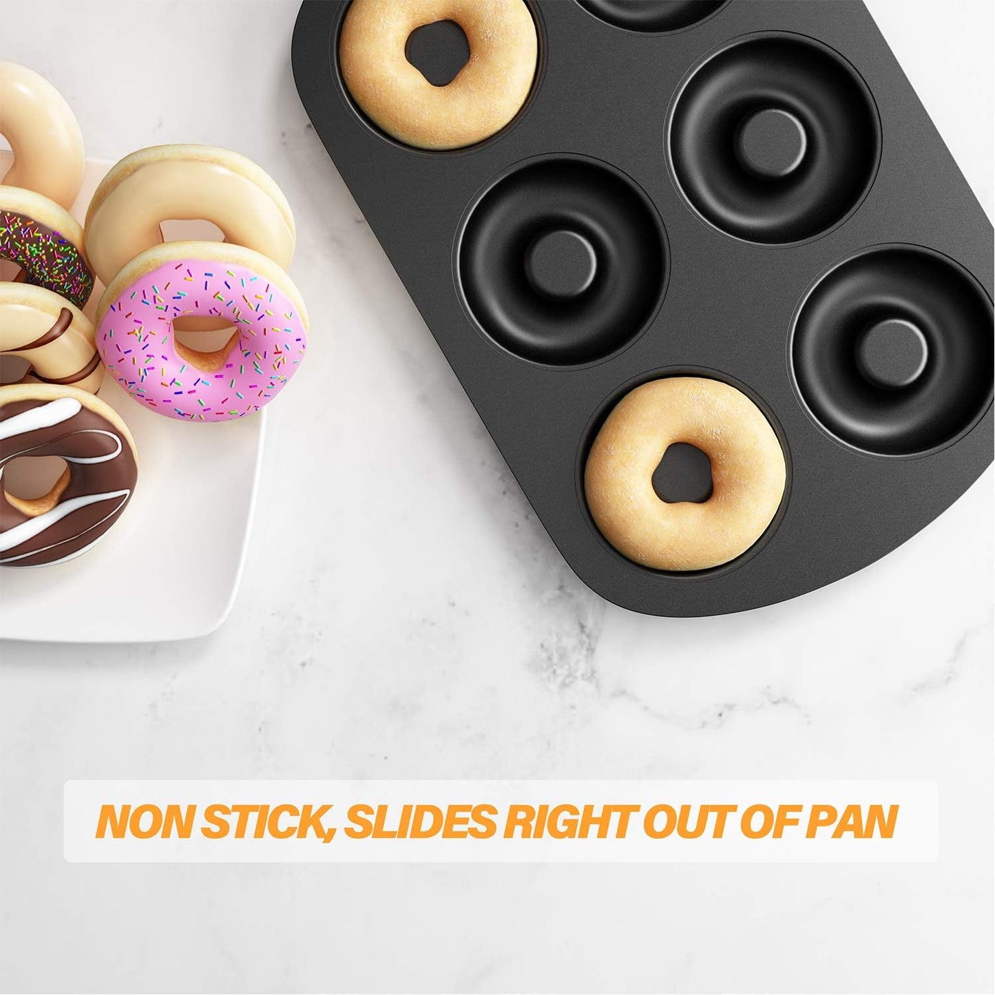 Tiawudi Non-Stick 6-Cavity Donut Baking Pans, Set of 3, Makes Individual Full-Sized 3 1/4" Donuts