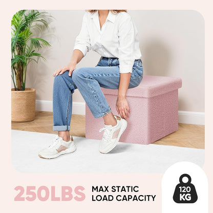 16.5L 12.6W 12.6H PINPLUS Sherpa Storage Ottoman Footrest Stool - Plush Foldable Cube with Hidden Compartment