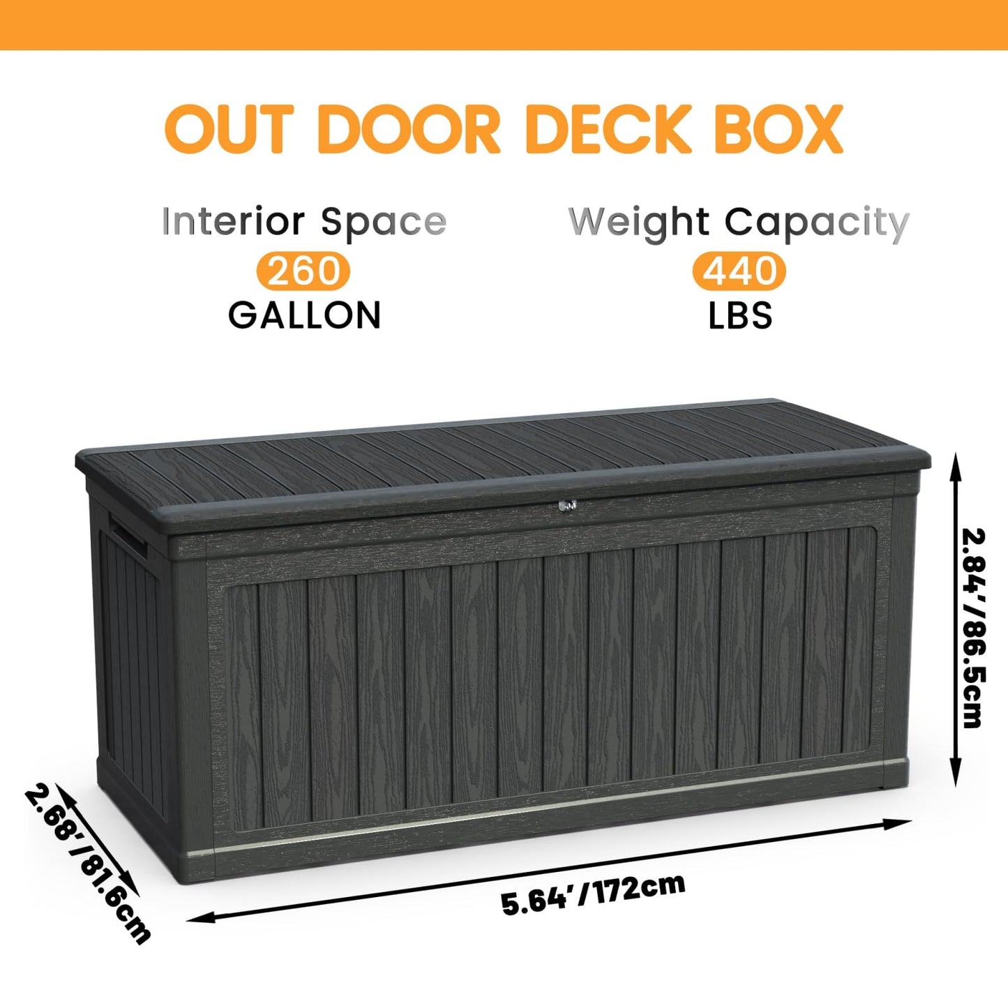 KCSWKJ Large Outdoor Storage Deck Box for Patio Furniture, Outdoor Cushions, Garden Tools and Sports/Pools Equipment, Waterproof Resin, Lockable, Black