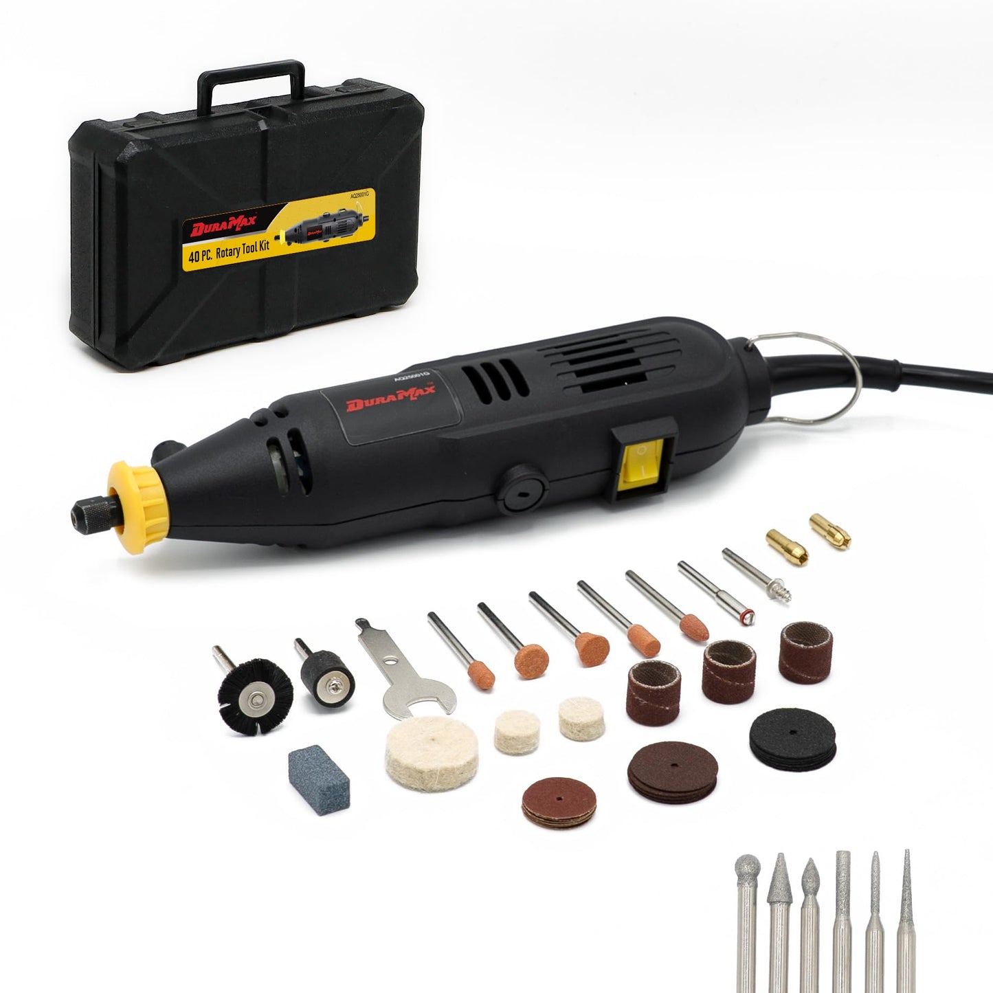 DURAMAX Rotary Tool Kit, 40 Pieces, Variable Speed 8000-30000 RPM, 120V, with 6-PCS Diamond Point Set, Carry Case