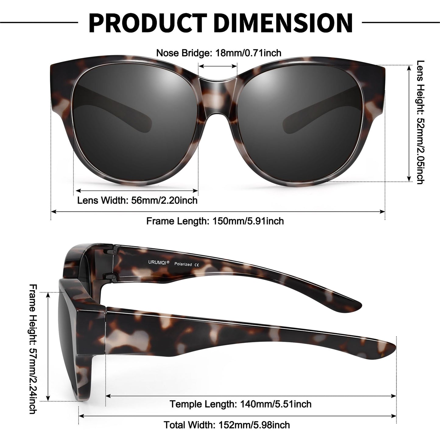 URUMQI Sunglasses Fit Over Glasses for Women, Polarized UV400 Protection Sun Glasses Trendy Round Cat Eye Shades Large Lens