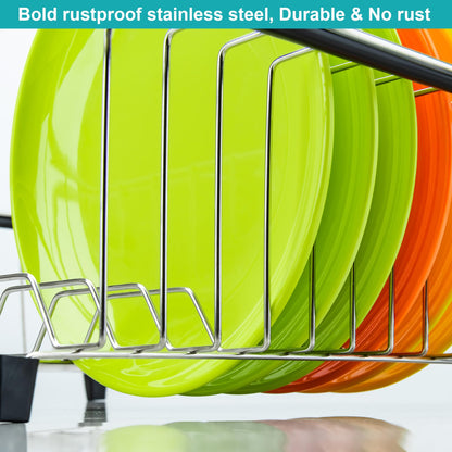 iPEGTOP Expandable Multifunctional Dish Drying Rack, Rustproof Stainless Over Sink Dish Drainer Rack Basket Shelf, Dish Drainer in Sink or On Counter Organizer with Utensil Cutlery Holder